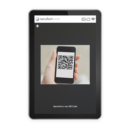 Um smartphone com um qrcode em tela